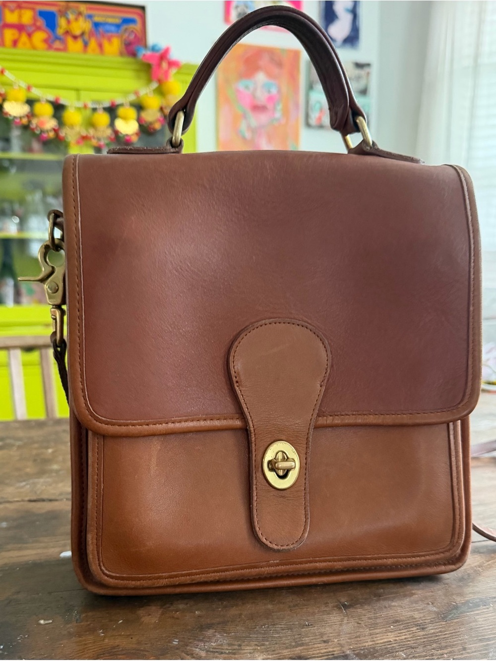 Vintage Coach Station Bag 5130 British Tan Leather USA 1995